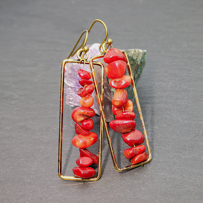 Venta al por mayor Pendientes de metal con piedras trituradas de turmalina coloreada